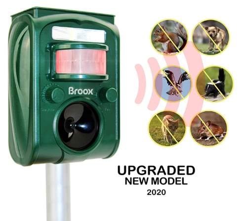 Broox Solar Animal Repeller, Ultrasonic Animal Repellent Outdoor, Waterproof, Motion Detector